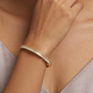 Premium Sterling Silver - Yellow Baguette Linear Bangle
