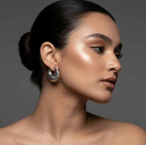 925 Sterling Silver - Textured Dome Earring