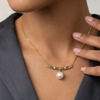 925 Sterling Silver - Yellow SJCR Pearl Necklace