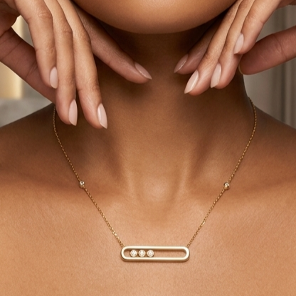 925 Sterling Silver - Yellow SJMSK Trilogy Move Bar Necklace
