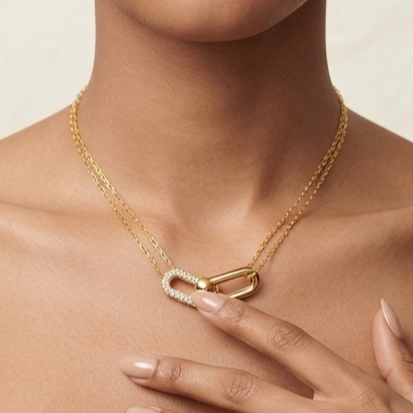 925 Sterling Silver - Yellow SJTFY Double Chain Necklace