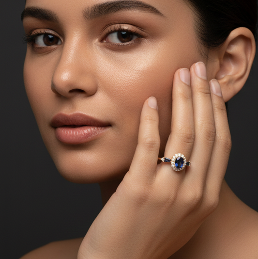 Fine 925 Sterling Silver - Yellow Blue Stone Ring