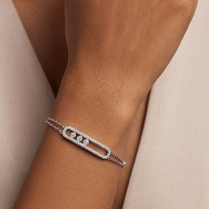 925 Sterling Silver - SJMSK Move Classic Double to Single Chain Bracelet