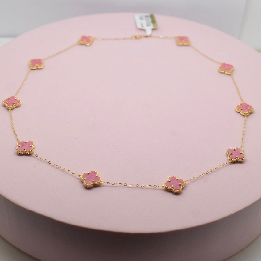 18K Yellow Gold - SJVC Pink 8mm 10 Flower Necklace