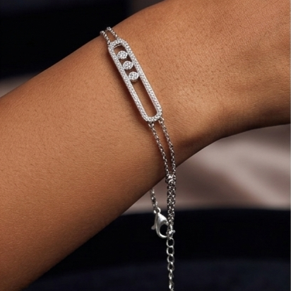 925 Sterling Silver - SJMSK Move Classic Double to Single Chain Bracelet