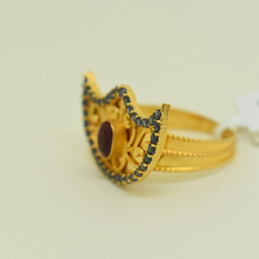 *NEW* 21K Yellow Gold - Arabic Blue Red Stone Ring