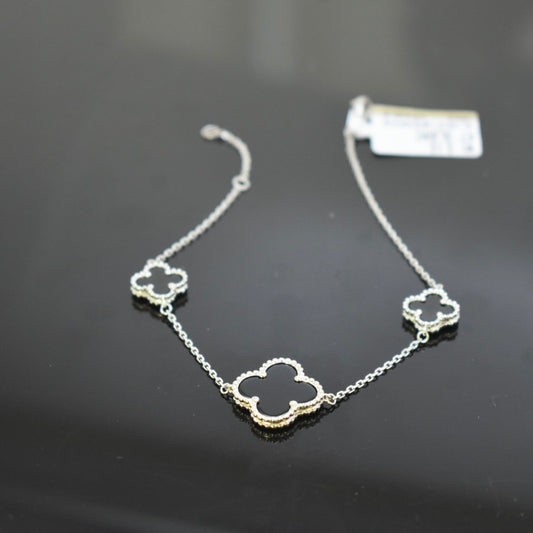925 Sterling Silver - White SJVC 3 Flower Black Bracelet