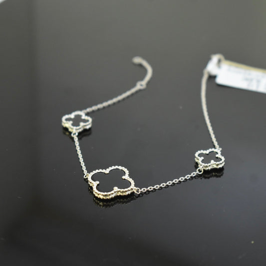 925 Sterling Silver - White SJVC 3 Flower Black Bracelet