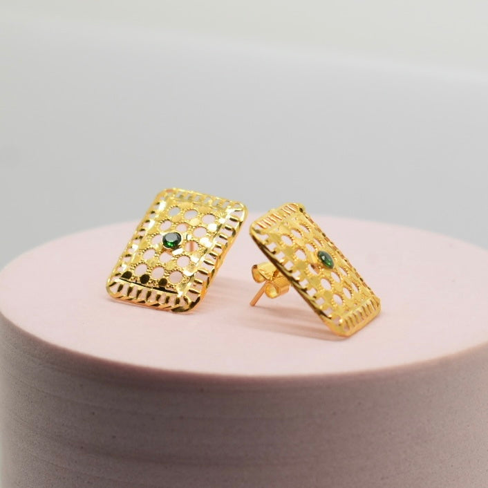 *SPECIAL* 21K Yellow Gold - Kuwaiti Green Square Earring