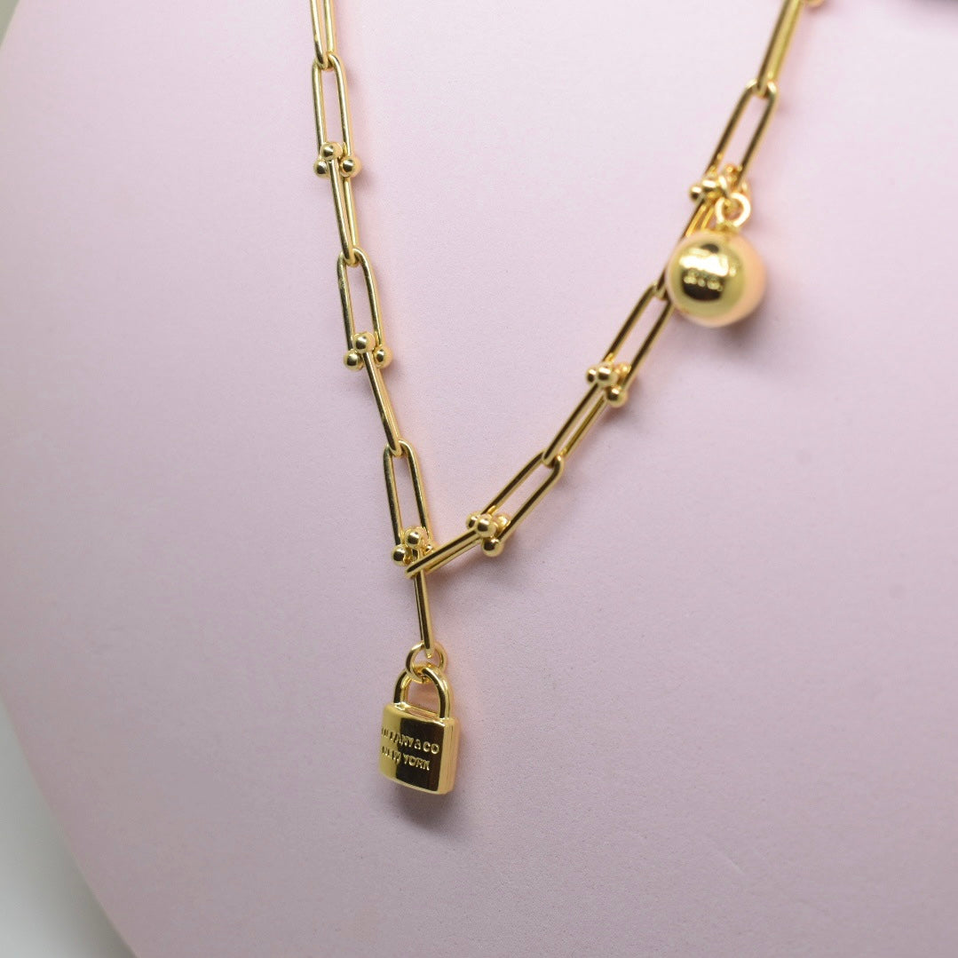 18K Yellow Gold - SJTFNY Lock Charm Necklace