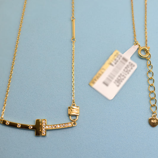 925 Sterling Silver - Yellow T-Bar Latch Necklace