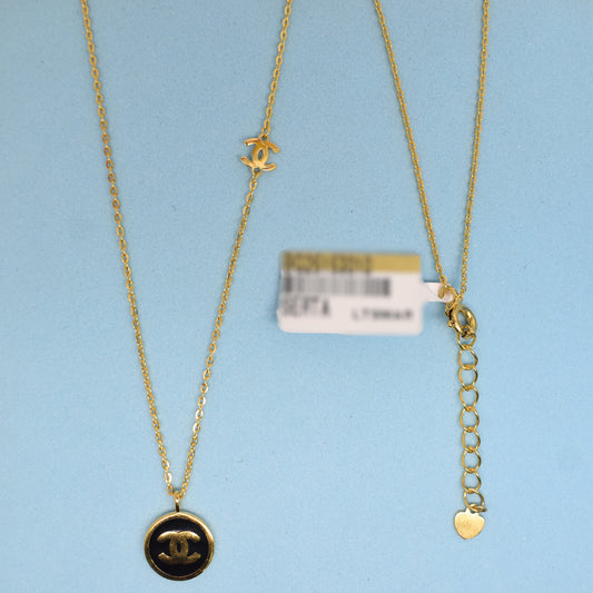 925 Sterling Silver - Yellow CHANEL Disk Necklace