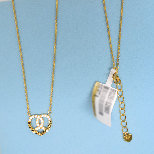 925 Sterling Silver - Yellow Entwined Heart Necklace