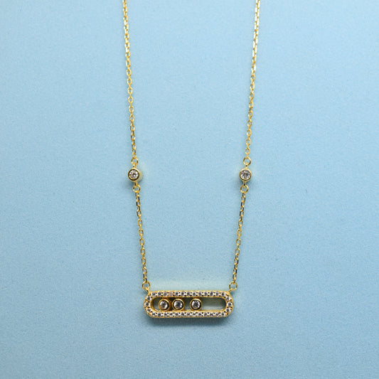 925 Sterling Silver - Yellow SJMSK Triple Stone Pave Necklace
