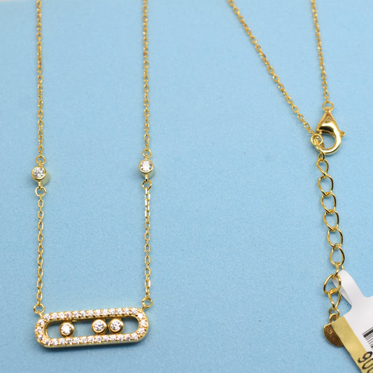 925 Sterling Silver - Yellow SJMSK Triple Stone Pave Necklace