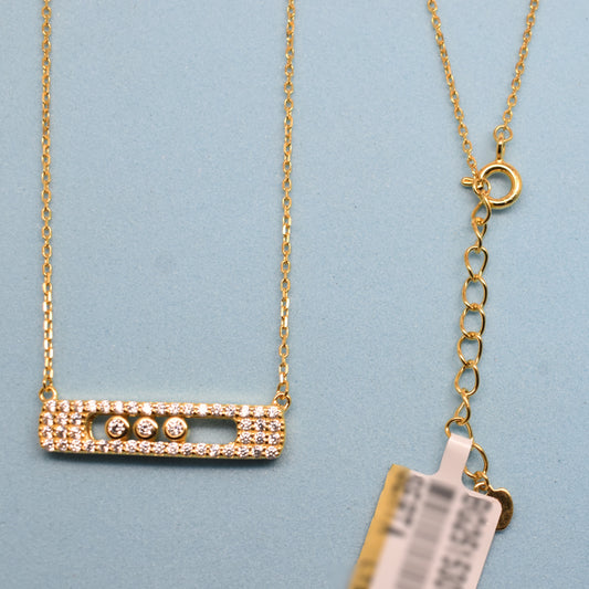 925 Sterling Silver - Yellow SJMSK Full Pave Triple Stone Bar Necklace