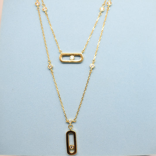 925 Sterling Silver - Yellow SJMSK Double Chain Mini Bars Necklace