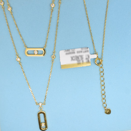 925 Sterling Silver - Yellow SJMSK Double Chain Mini Bars Necklace