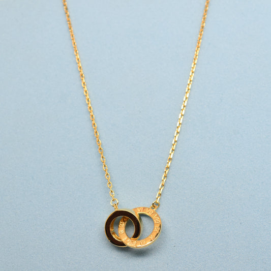 925 Sterling Silver - Yellow Roman Numeral Double Ring Necklace