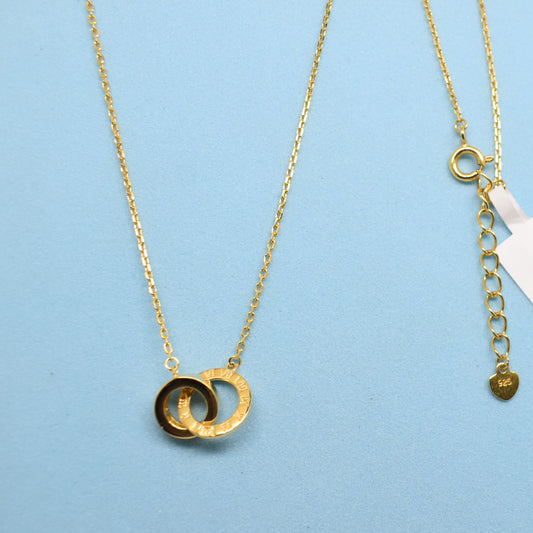 925 Sterling Silver - Yellow Roman Numeral Double Ring Necklace