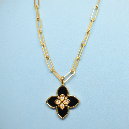 925 Sterling Silver - Yellow Roberto Coin Black Jade Paperclip-Chain Necklace