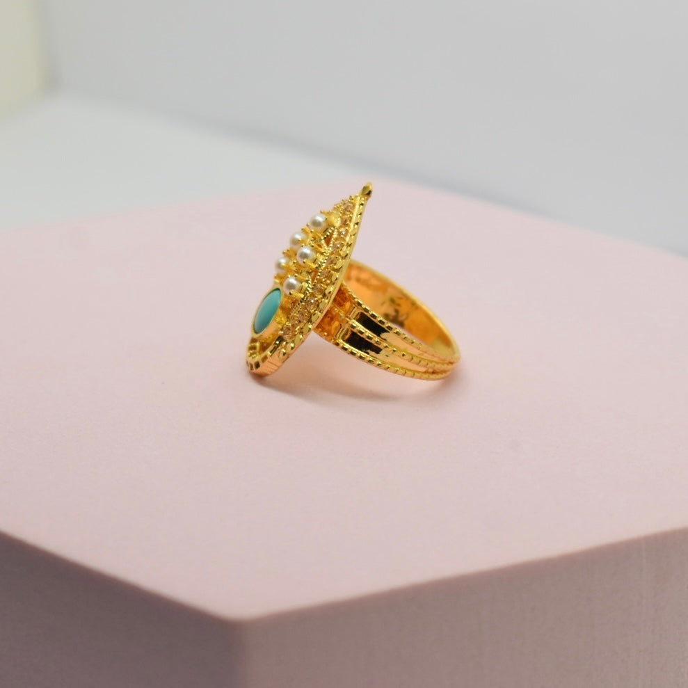 *SPECIAL* 21K Yellow Gold - Bahraini Feroza Pearl Shine Ring