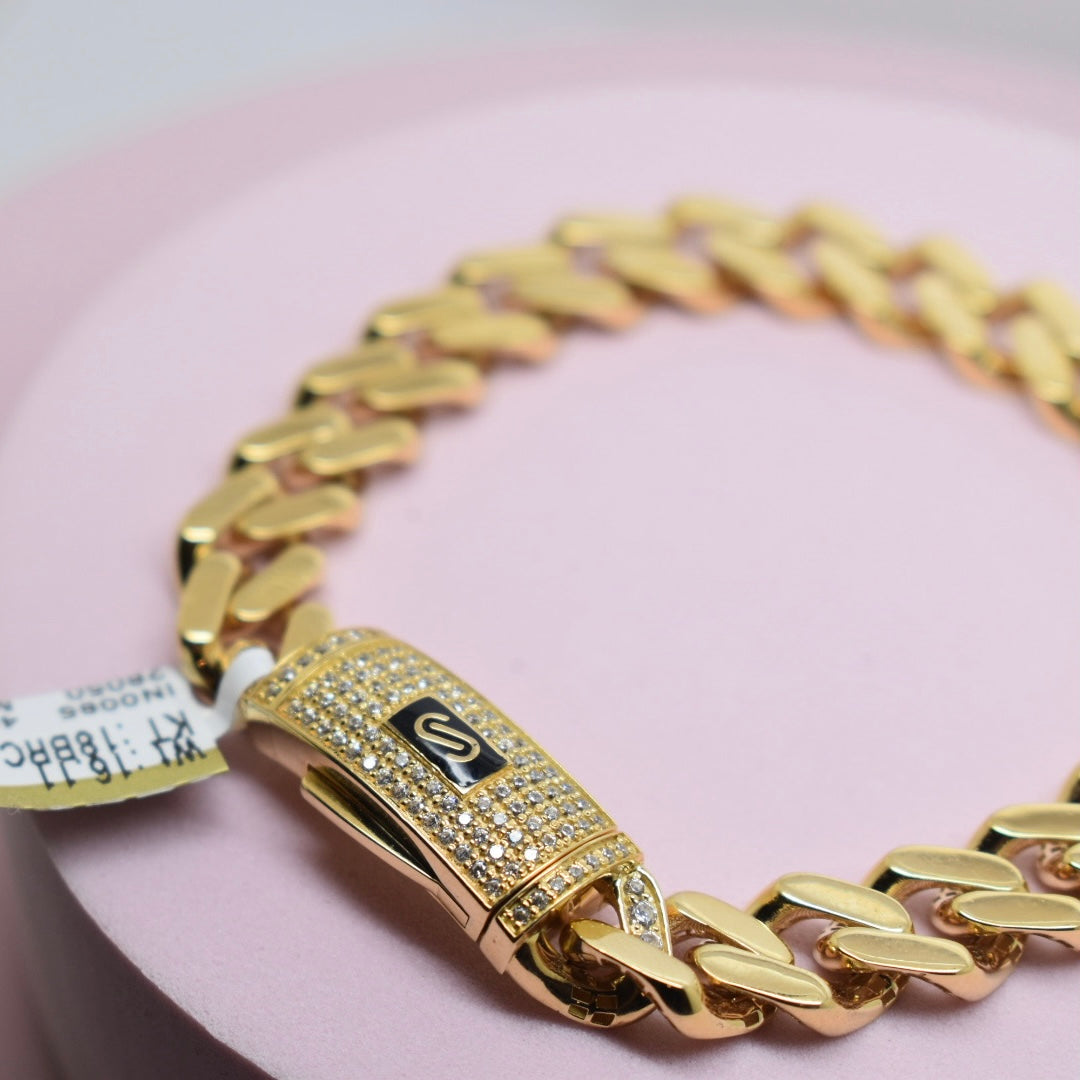 *NEW* Real 18K Yellow Gold - Monaco Classic 10mm Stone Bracelet