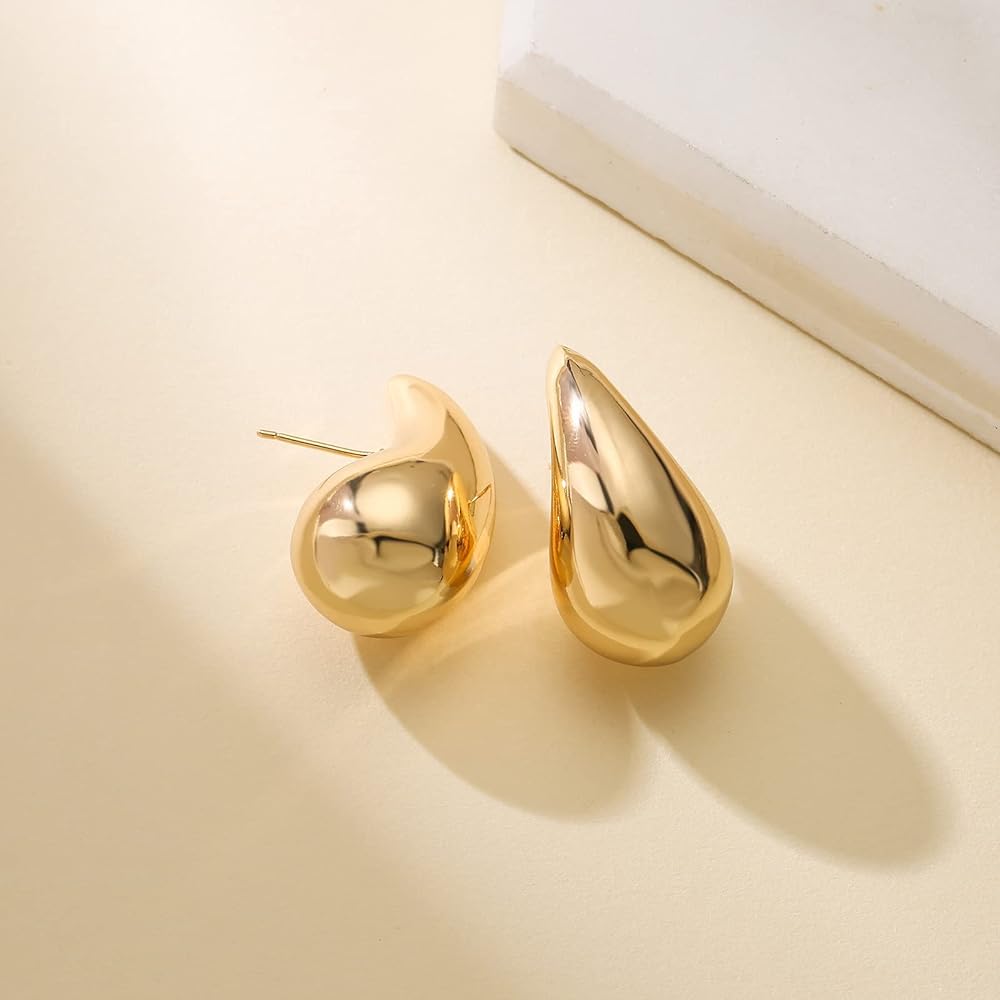 Real 18K Yellow Gold - Chunky Teardrop Medium Earrings