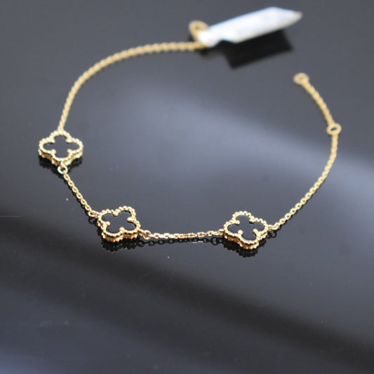 925 Sterling Silver - Yellow SJVC Black 3 Flower Bracelet