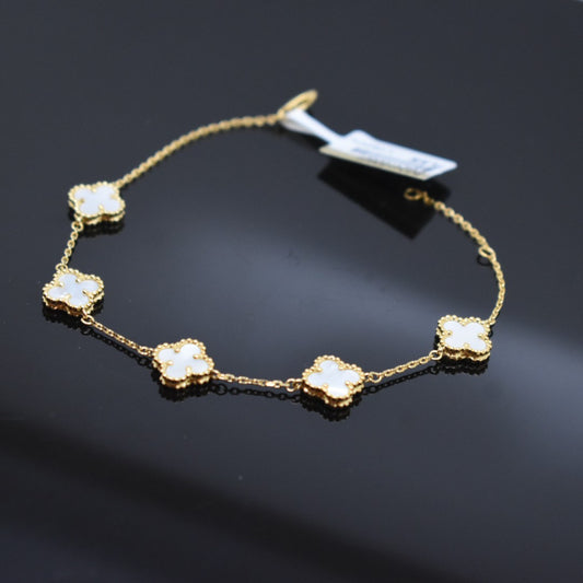 925 Sterling Silver - Yellow SJVC White 5 Flower Bracelet