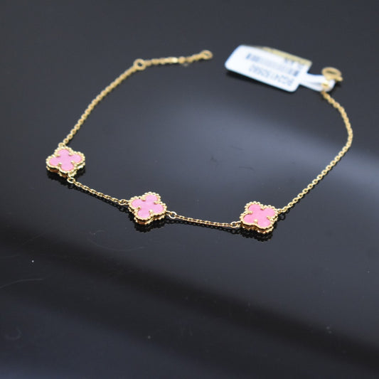 925 Sterling Silver - Yellow SJVC Pink 3 Flower Bracelet