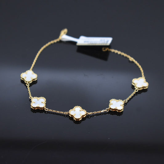 925 Sterling Silver - Yellow SJVC White 5 Flower Bracelet