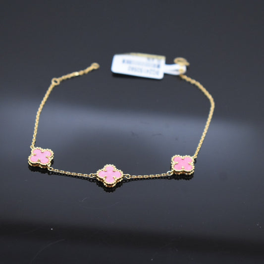 925 Sterling Silver - Yellow SJVC Pink 3 Flower Bracelet