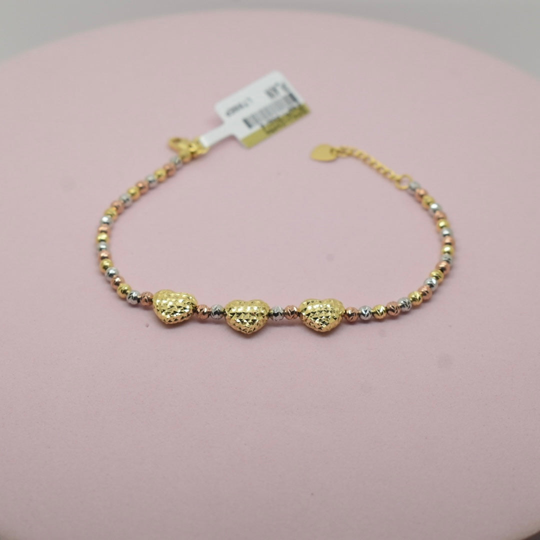 18K Gold - Tri Color Heart Bubble Bracelet