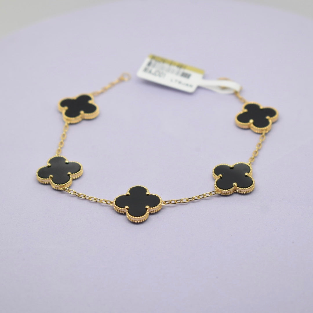 18K Yellow Gold - SJVC 15mm Black 5 Flower Bracelet