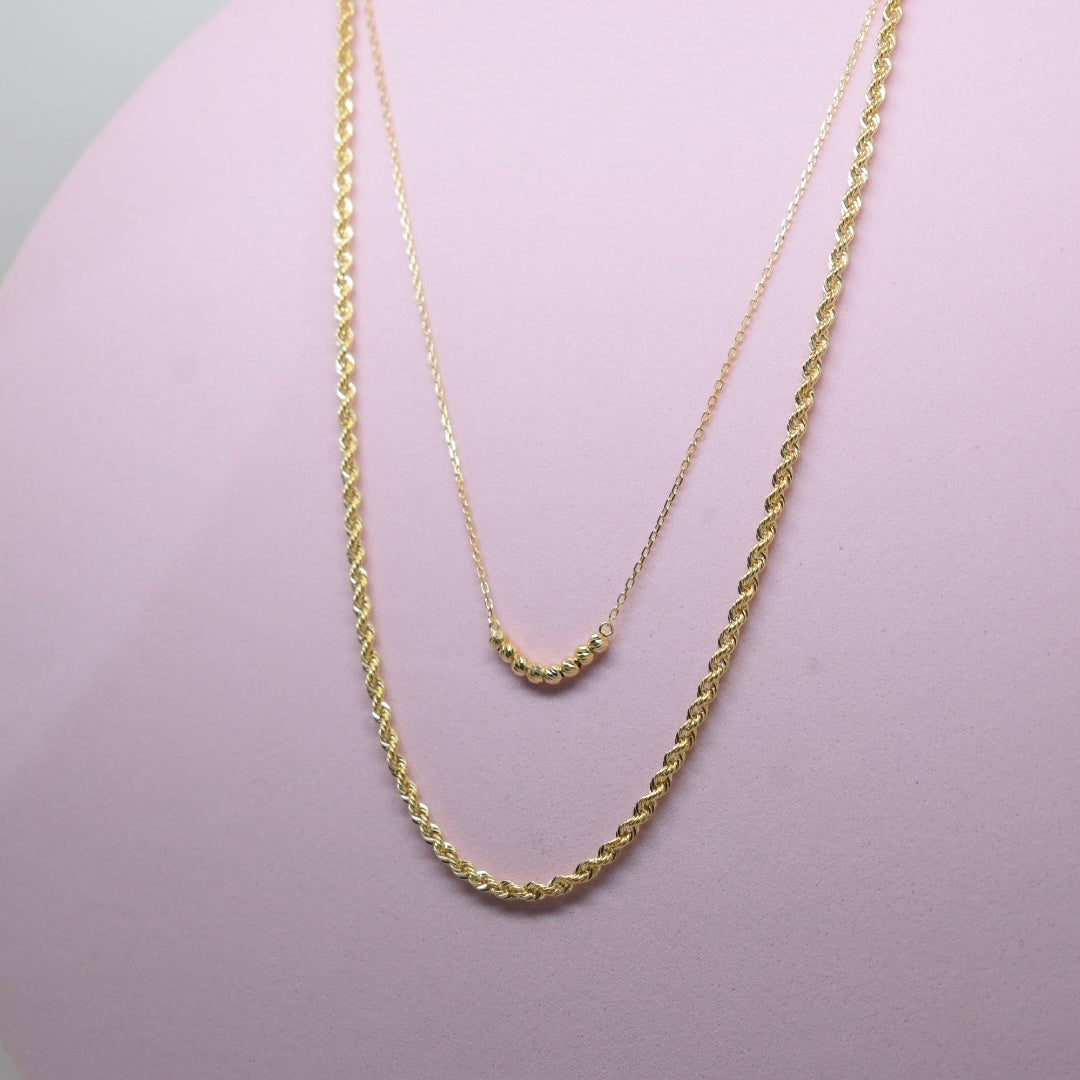 *LIMITED* 18K Gold - Layered Rope Ball Necklace