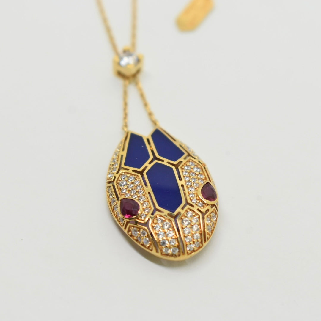 18K Yellow Gold - SJBV Blue Snake Necklace