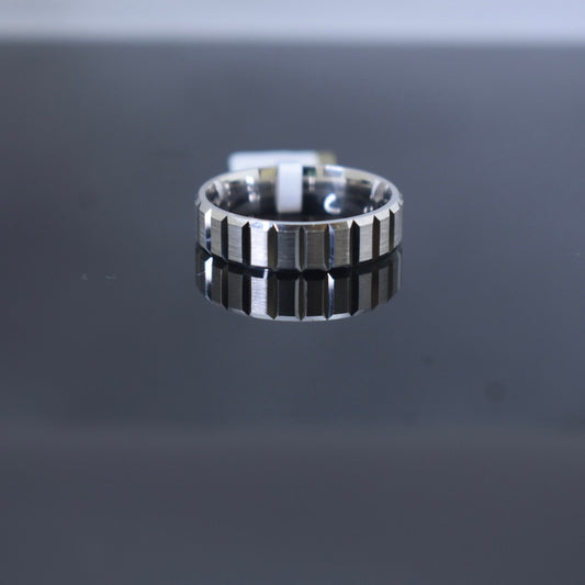 925 Sterling Silver - Matte Cut Line Band Ring