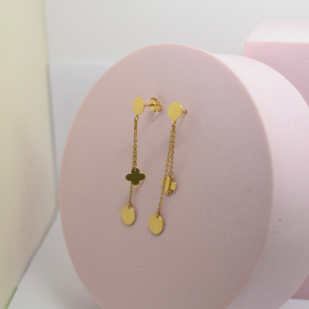 *LIMITED* Real 18K Gold - Circle Clover Earrings