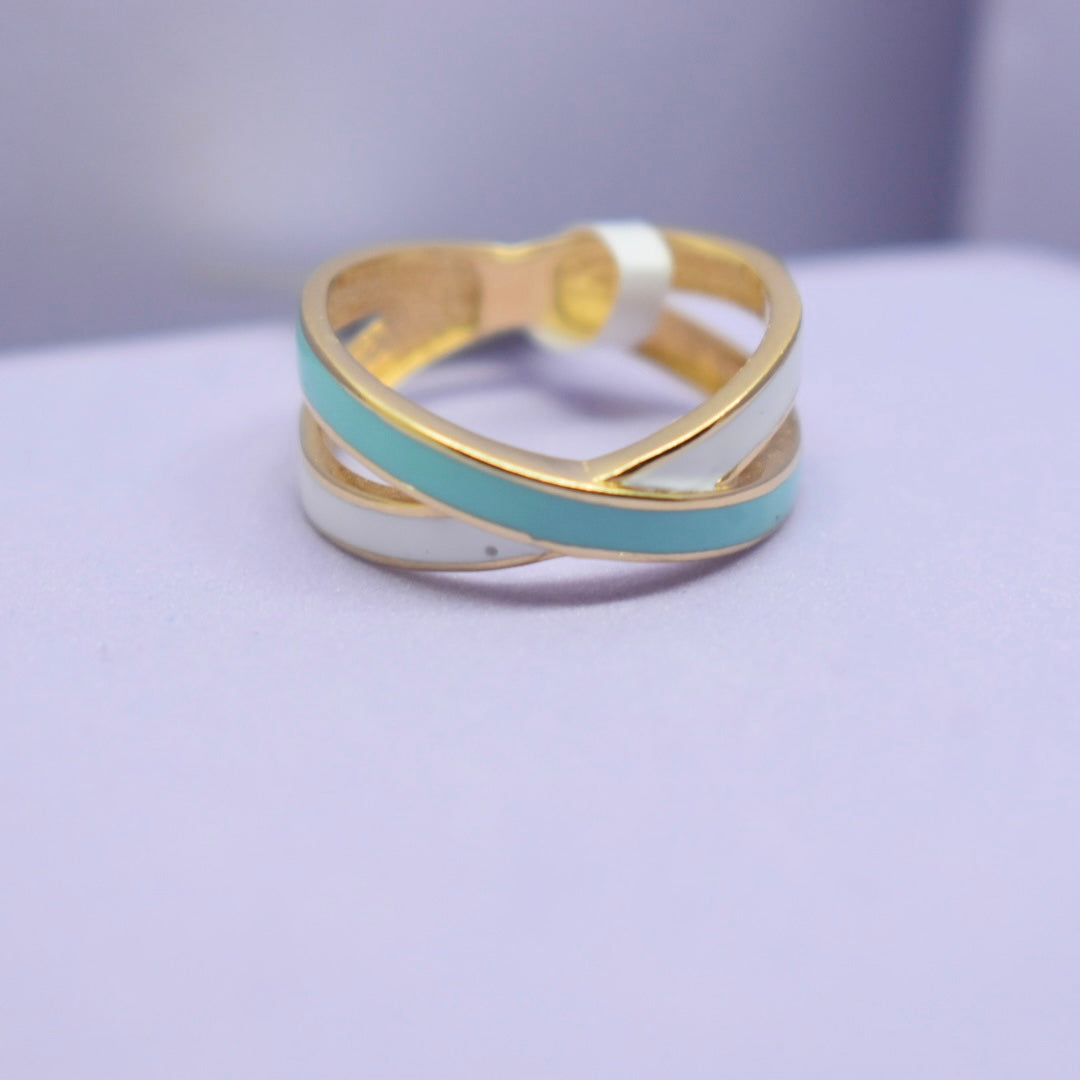 *SUMMER COLLECTION* 18K Gold - X Blue Enamel Ring