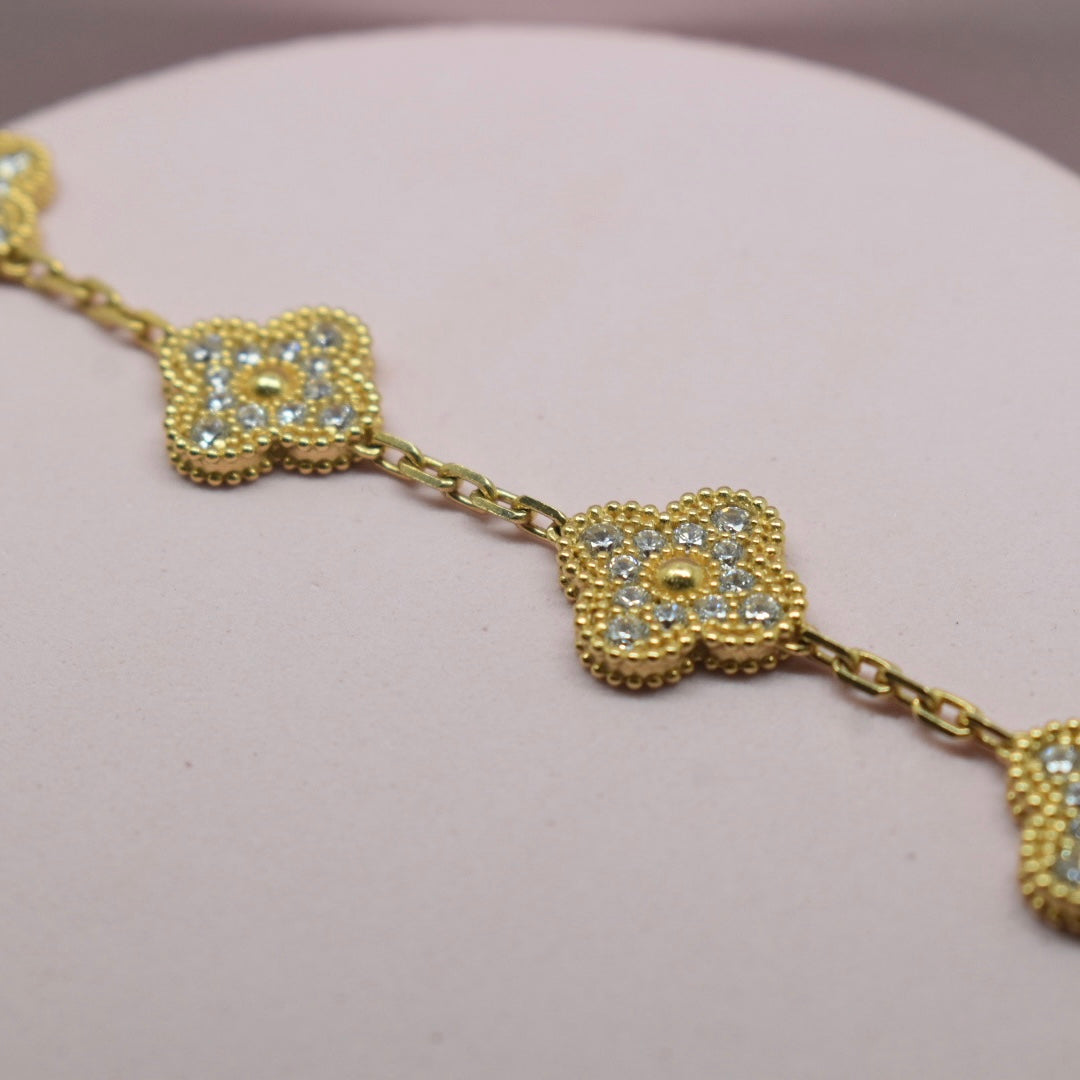 Real 18K Gold- SJVC Full Stone 5 Flower Bracelet