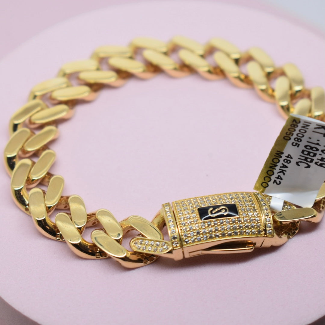 *NEW* Real 18K Yellow Gold - Monaco Classic 12mm Stone Bracelet