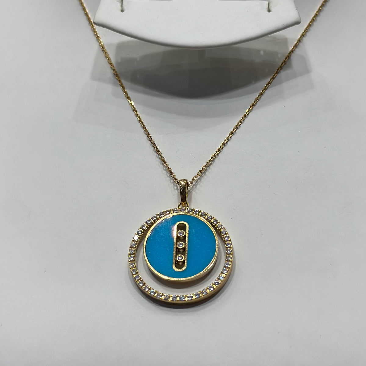 Real 18K Yellow Gold - SJMSK Blue Round Necklace