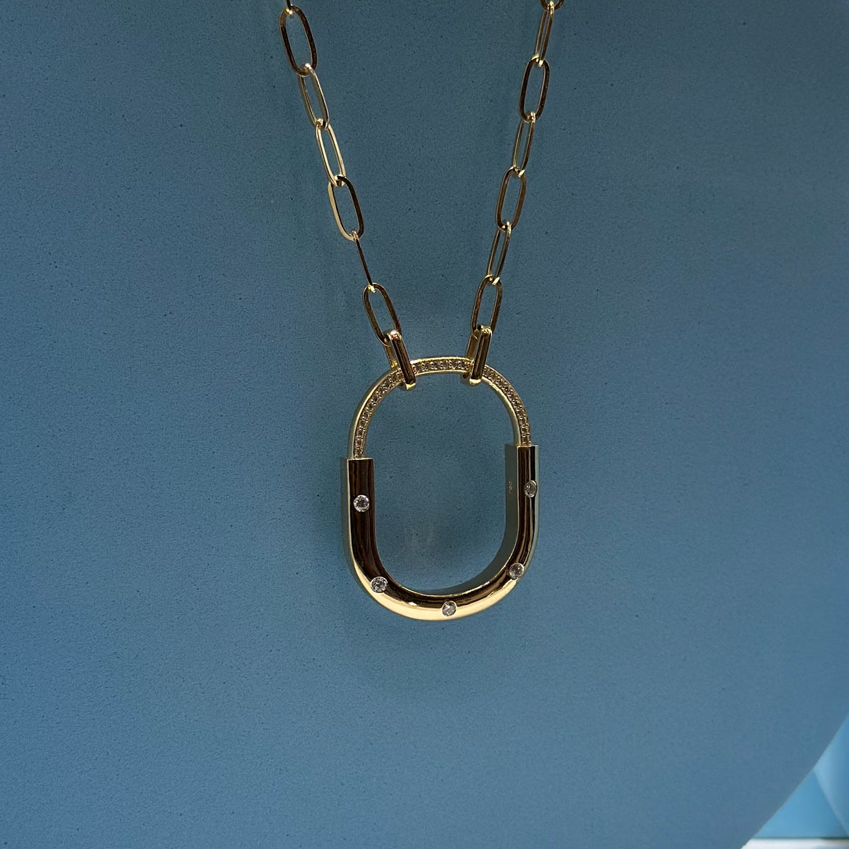 Real 18K Yellow Gold - SJTFNY Lock Stone Necklace