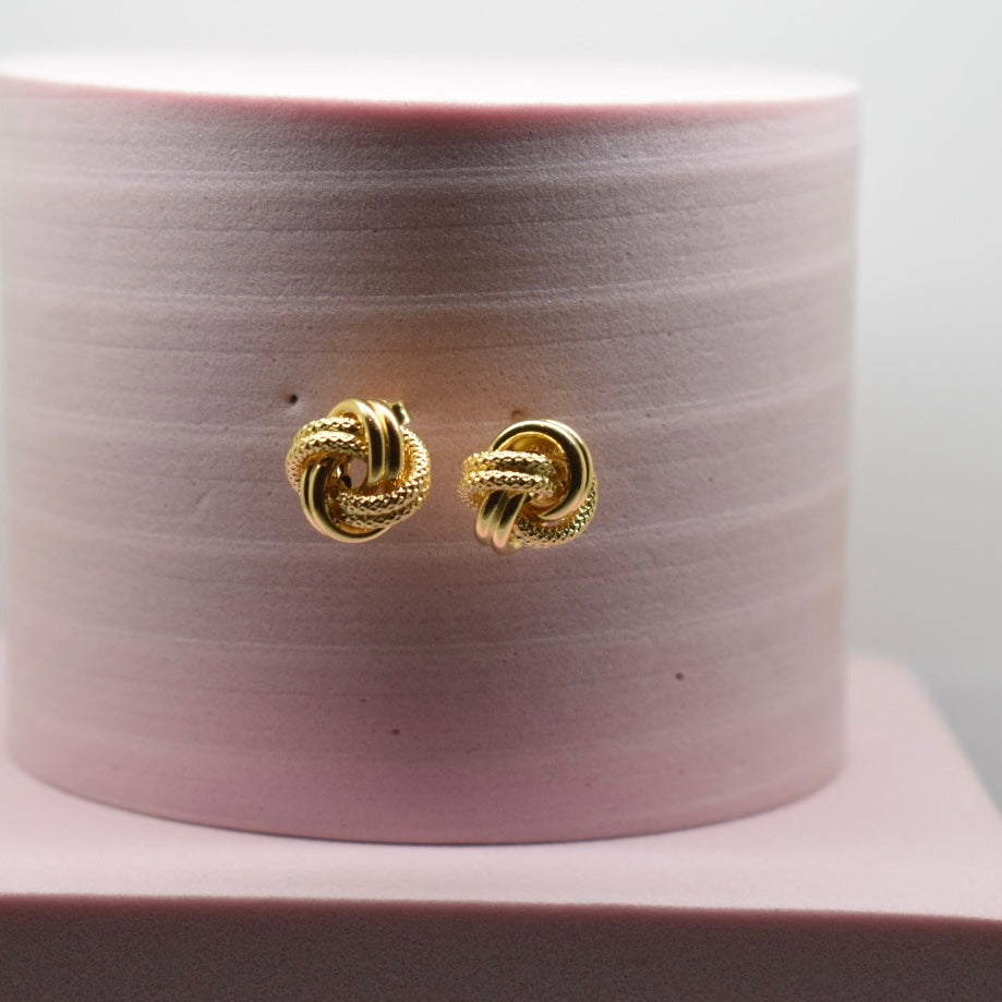 Real 18K Yellow Gold - Twisted Knot Earring Stud