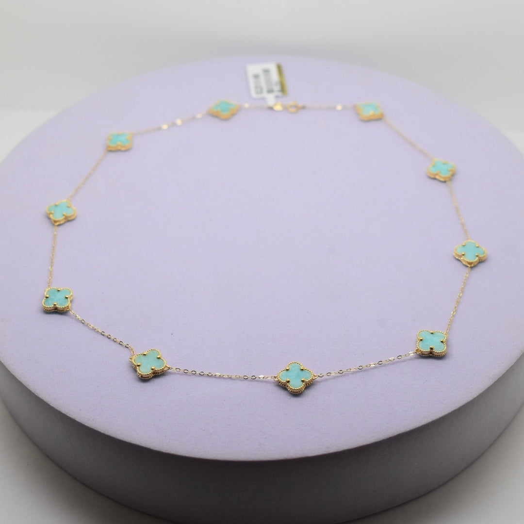 18K Yellow Gold - SJVC Turquoise 8mm 10 Flower Necklace