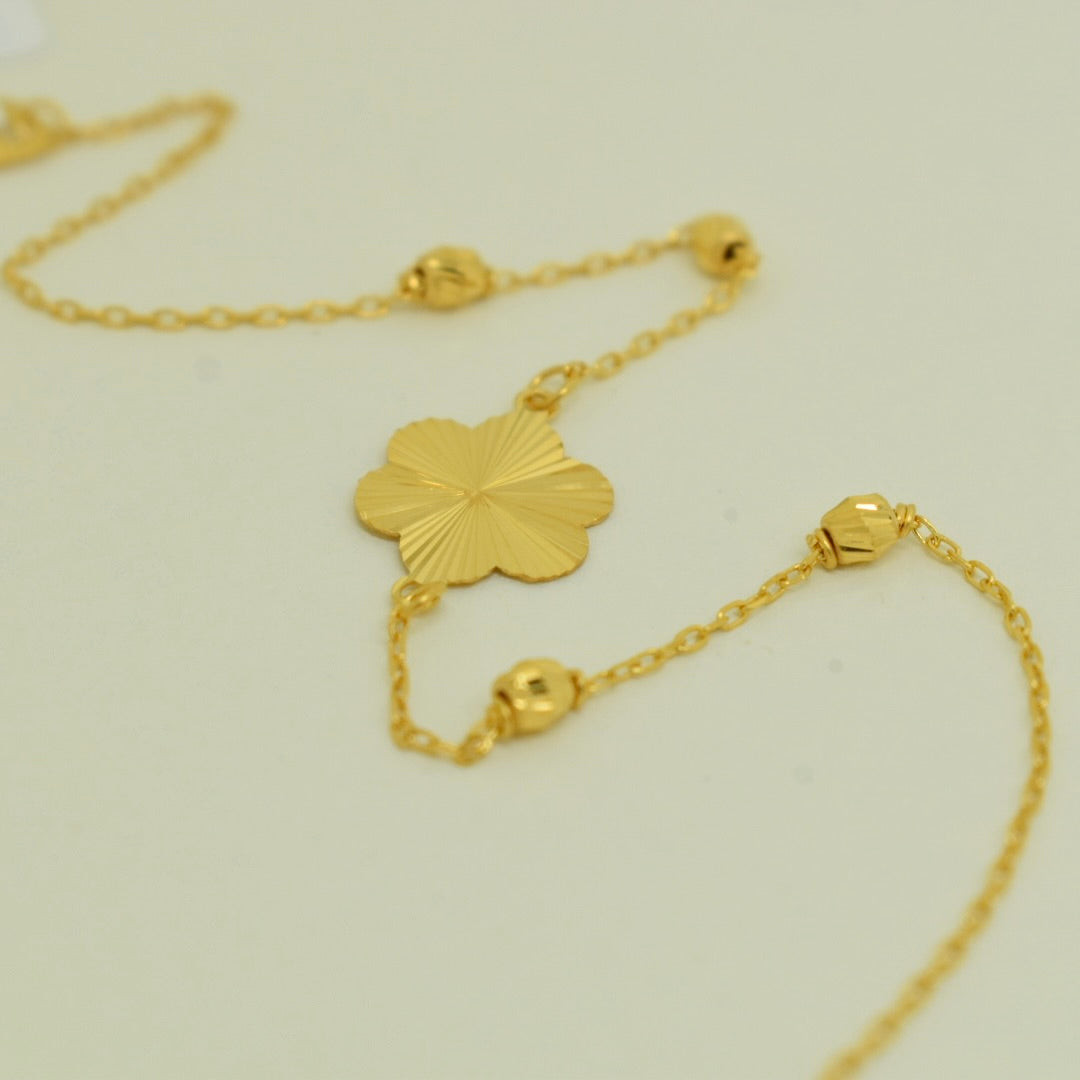 *NEW* 21K Yellow Gold - Arabic Cut Ball Single Clover Bracelet