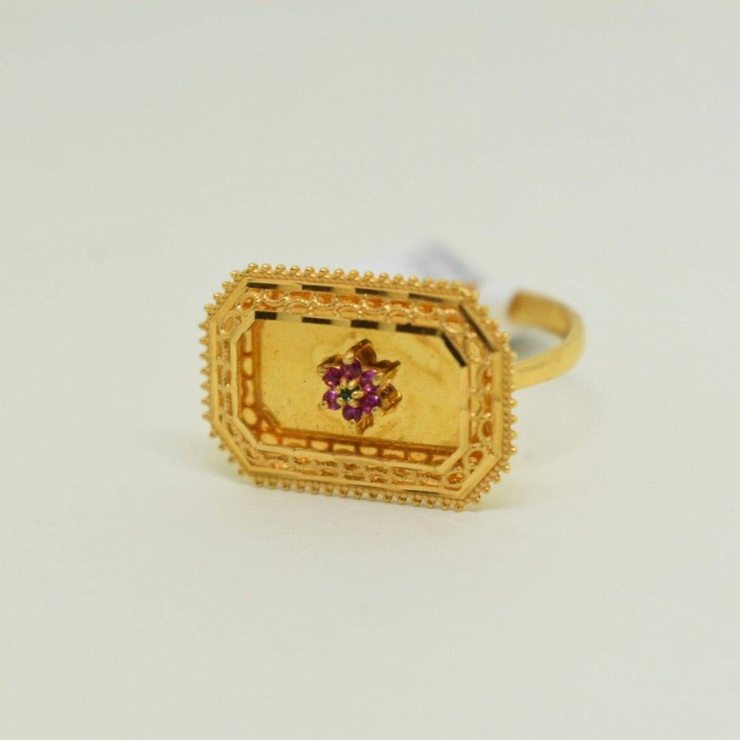 *NEW* 21K Yellow Gold - Bahraini Pink Stone Rectangle Ring