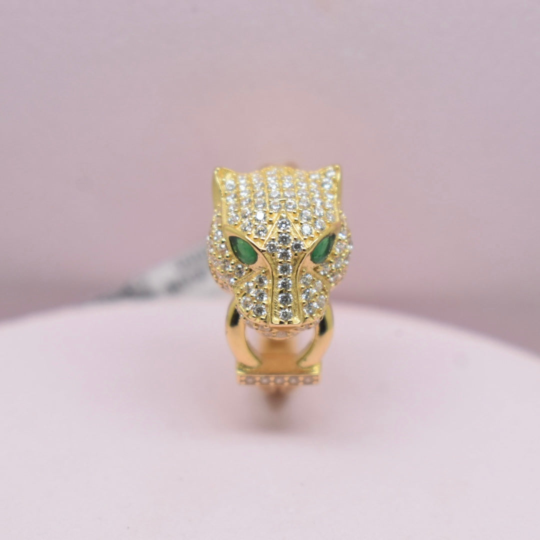 Real 18K Yellow Gold - SJCR Panther Stone Ring