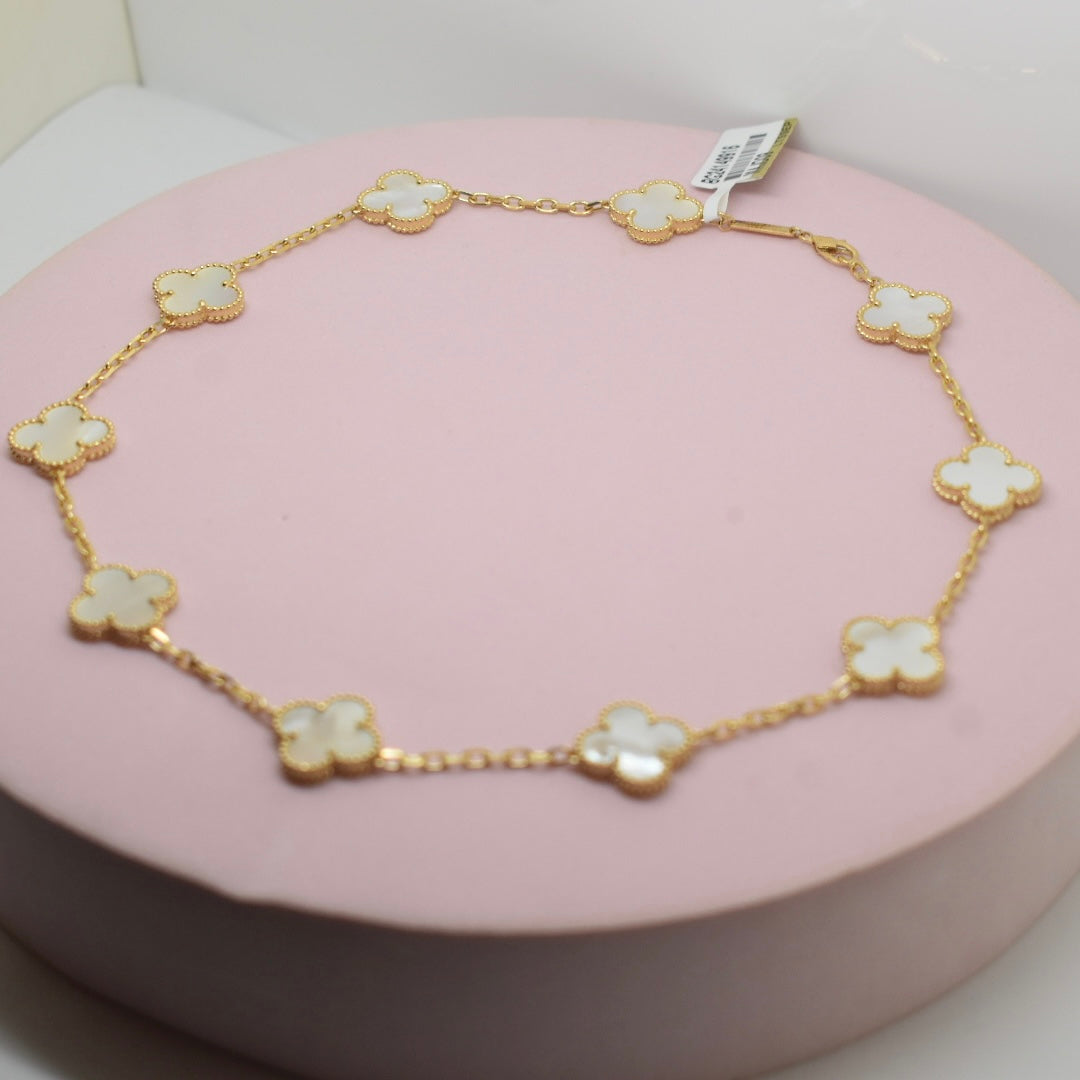 18K Yellow Gold - SJVC White MOP 10 Flower Necklace